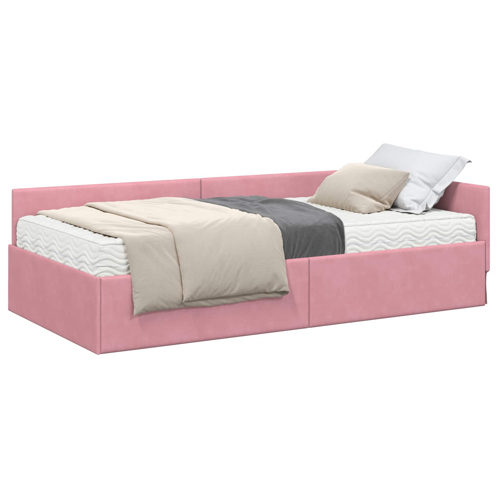 Hoekbedframe met Matras Anders 2 pcs Grijs Fluweel – afbeelding 2