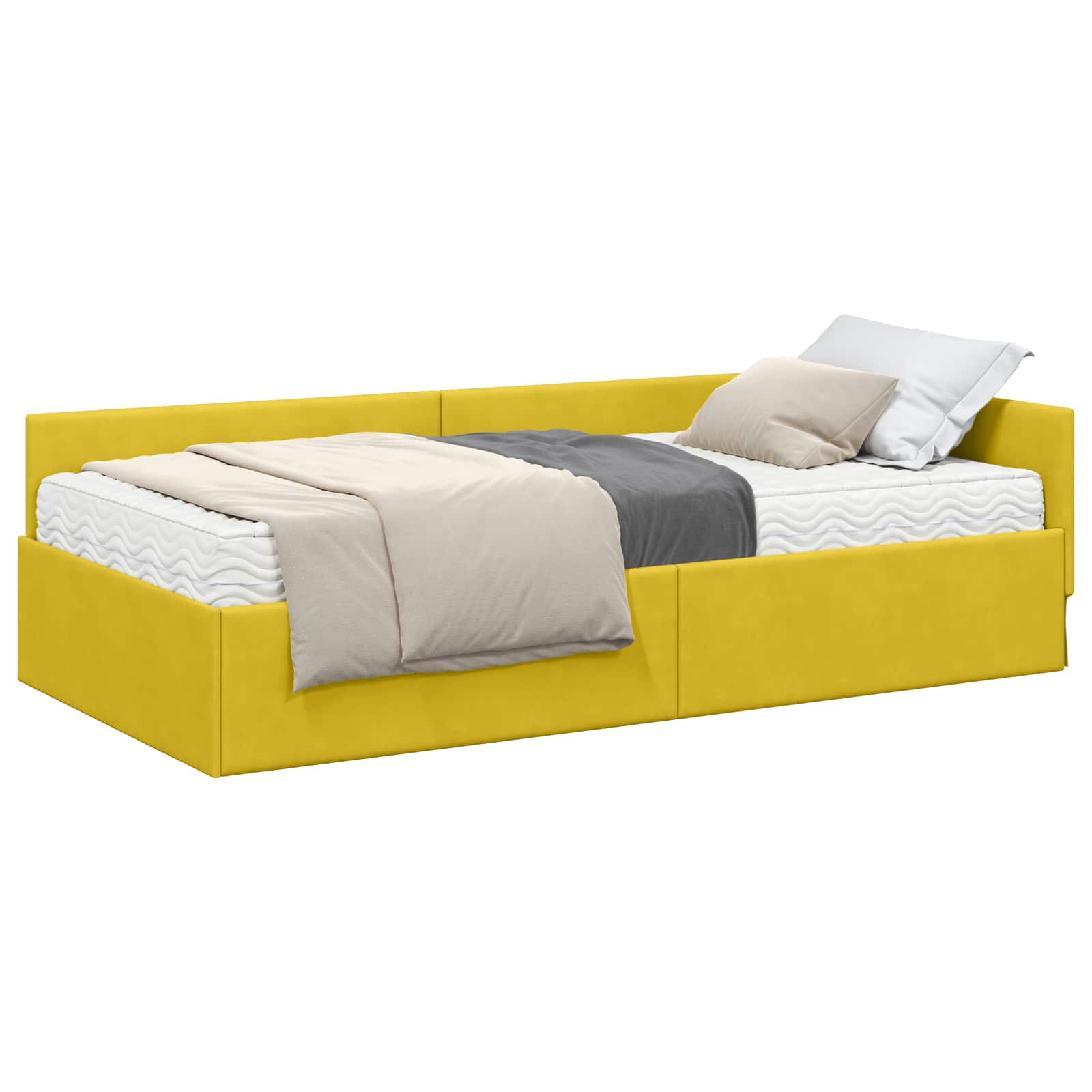 Hoekbedframe met Matras Anders met hoofdeinde 2 st Geel Fluweel – afbeelding 2