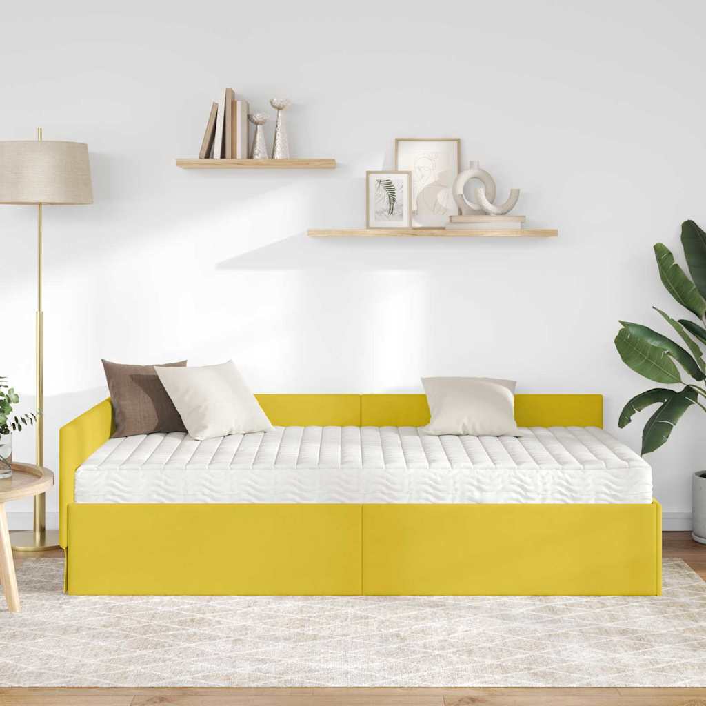 Hoekbedframe met Matras Anders met hoofdeinde 2 st Geel Fluweel – afbeelding 3