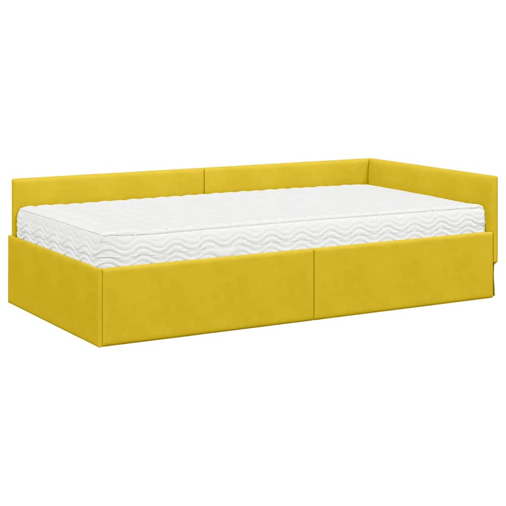 Hoekbedframe met Matras Anders met hoofdeinde 2 st Geel Fluweel – afbeelding 4