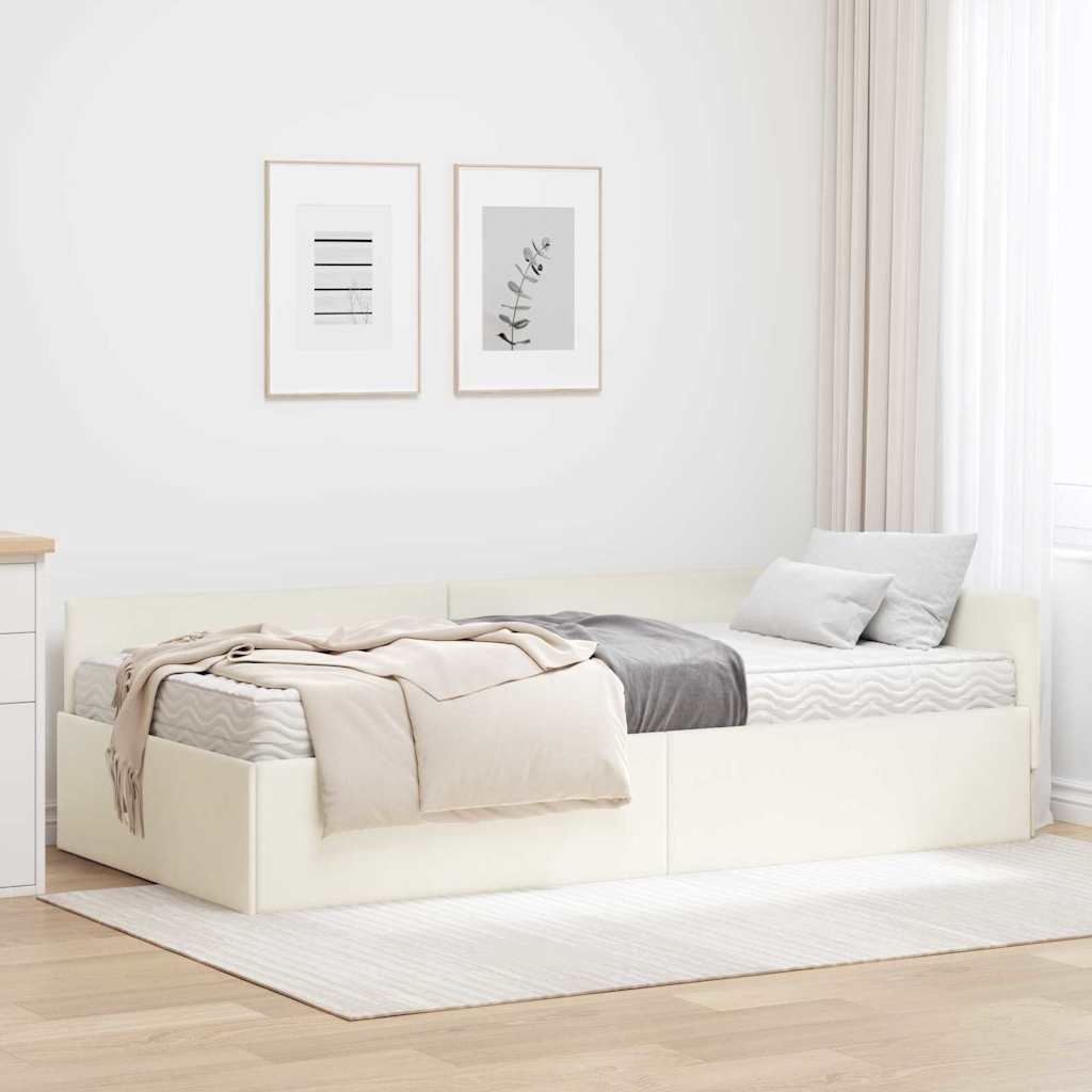 Hoekbedframe met Matras Anders 2 pcs Crème Fluweel – afbeelding 1