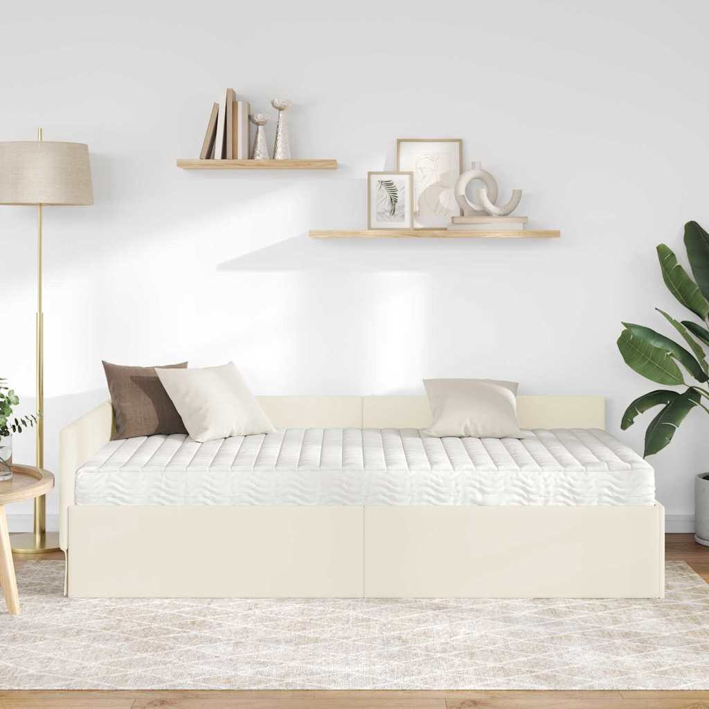 Hoekbedframe met Matras Anders 2 pcs Crème Fluweel – afbeelding 3