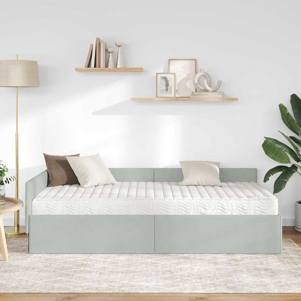 Hoekbedframe met Matras Anders 2 pcs Lichtgrijs Fluweel – afbeelding 3