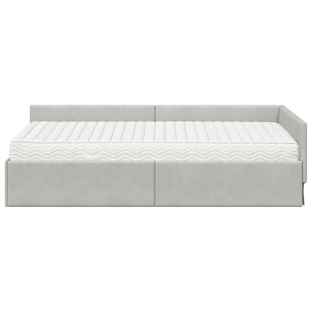 Hoekbedframe met Matras Anders 2 pcs Lichtgrijs Fluweel – afbeelding 5