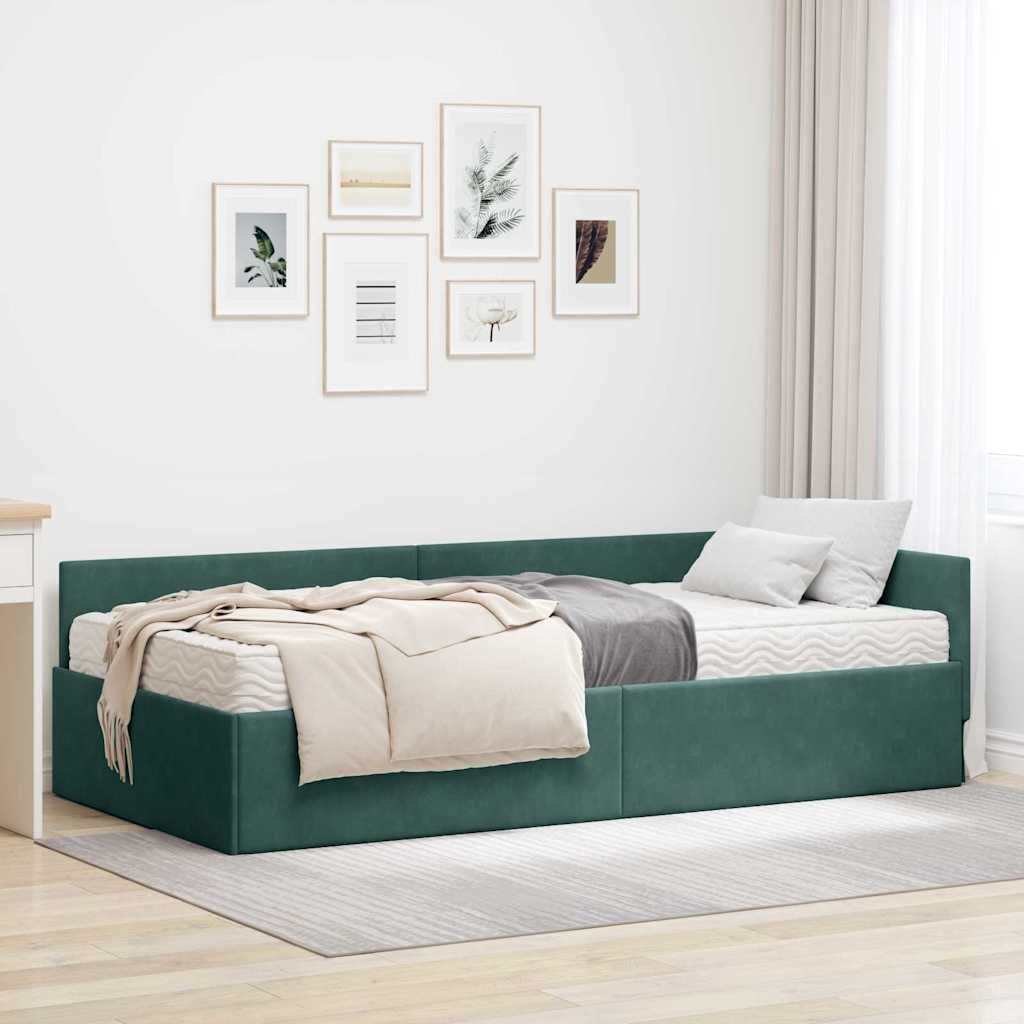 Hoekbedframe met Matras Anders 2 pcs Groen Fluweel – afbeelding 1