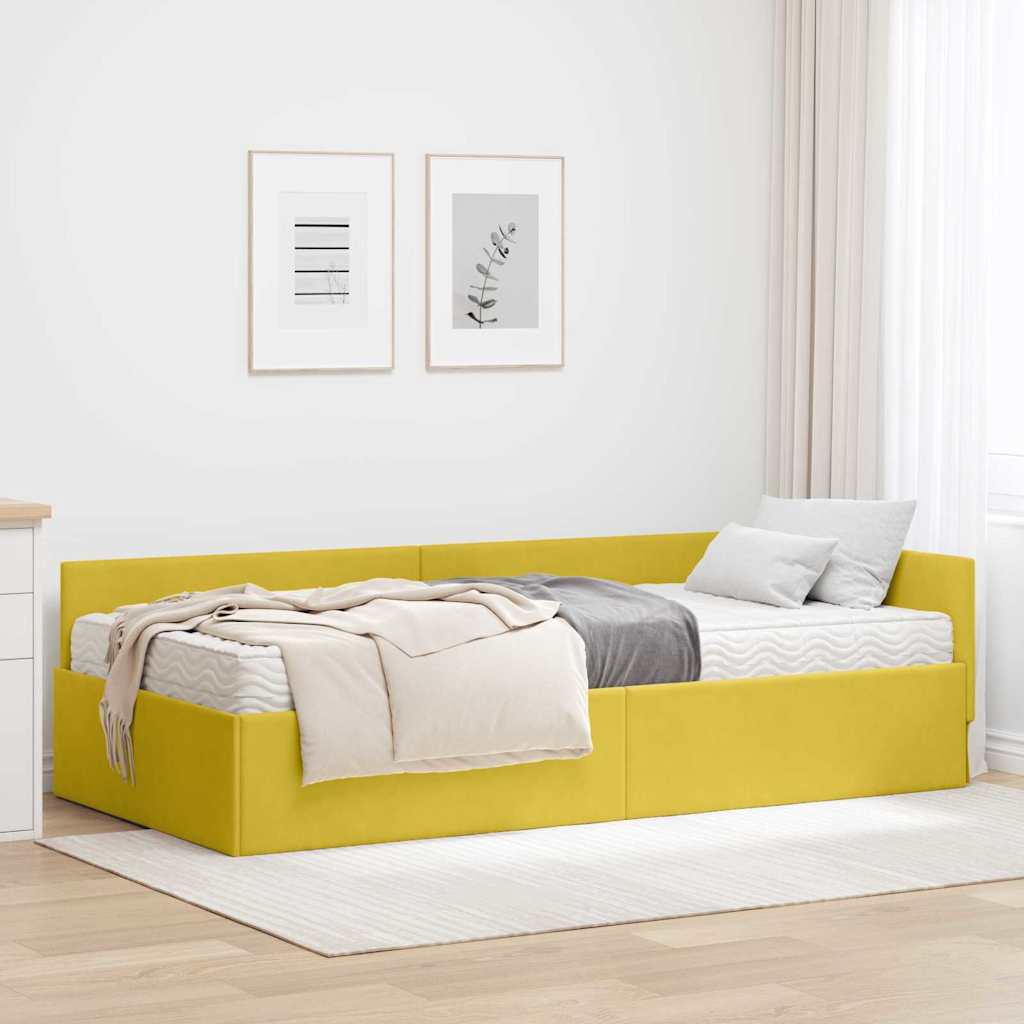 Hoekbedframe met Matras Anders 2 pcs Geel Fluweel – afbeelding 1