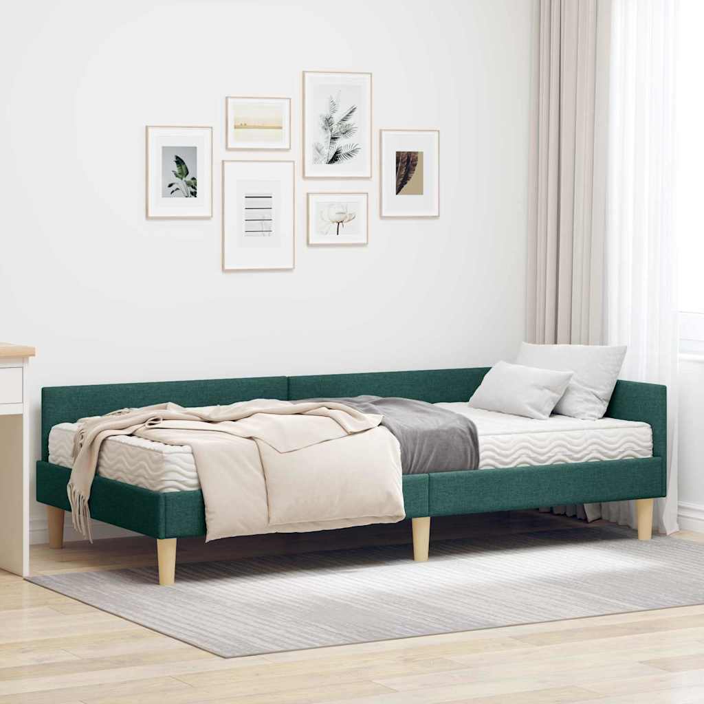 Hoekbedframe met Matras met matras 2 pcs Groen Stof