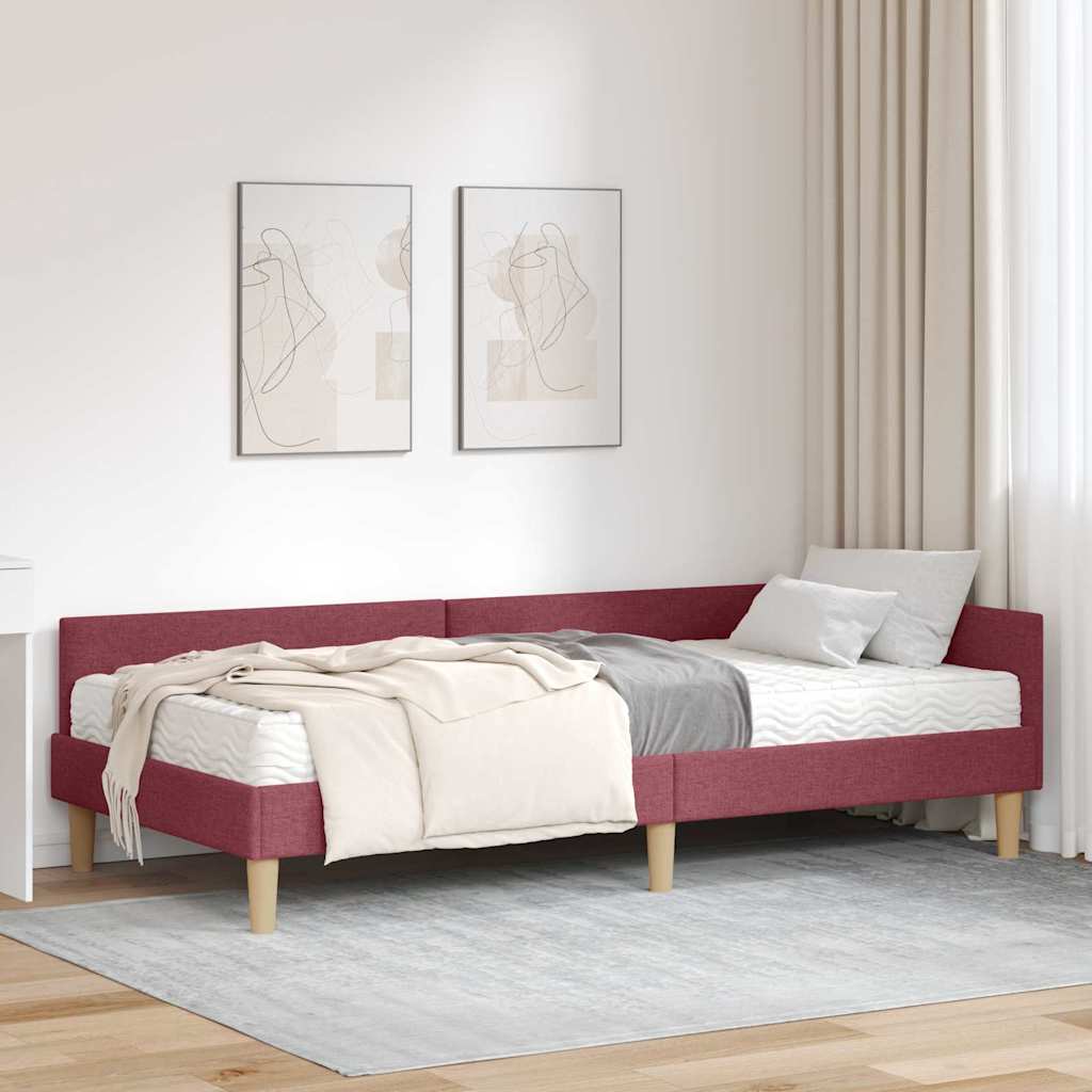 Hoekbedframe met Matras met matras 2 pcs Grijs Stof