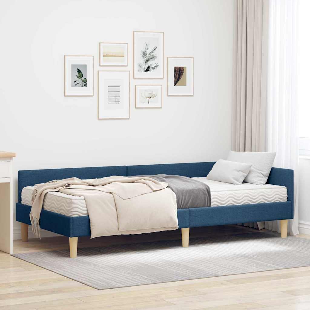 Hoekbedframe met Matras met matras 2 pcs Blauw Stof