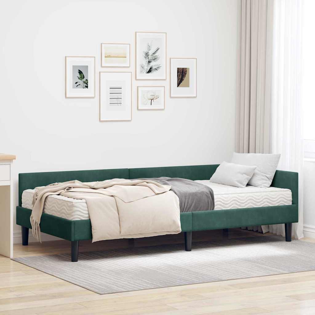 Hoekbedframe met Matras Anders 2 pcs Groen Fluweel – afbeelding 1