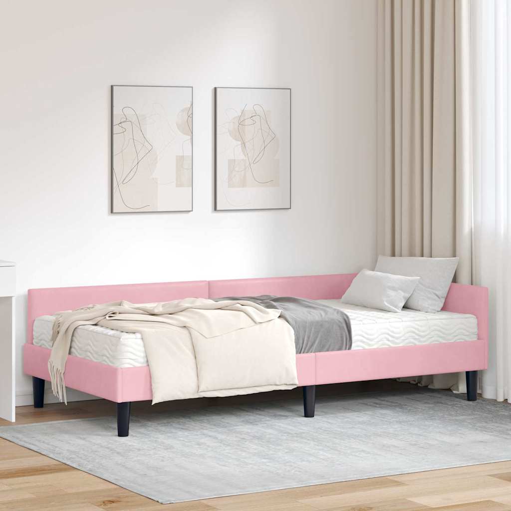 Hoekbedframe met Matras Anders 2 pcs Grijs Fluweel – afbeelding 1