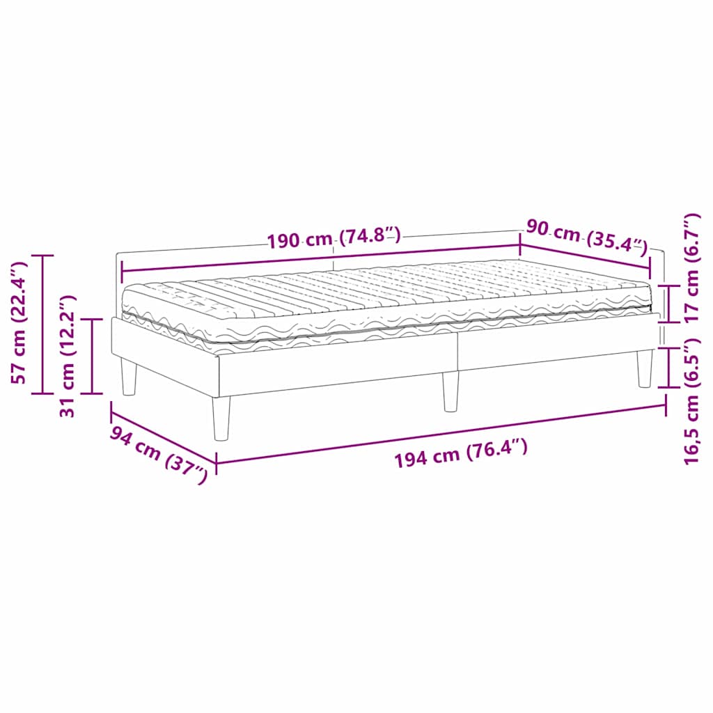 Hoekbedframe met Matras Anders 2 pcs Grijs Fluweel – afbeelding 12