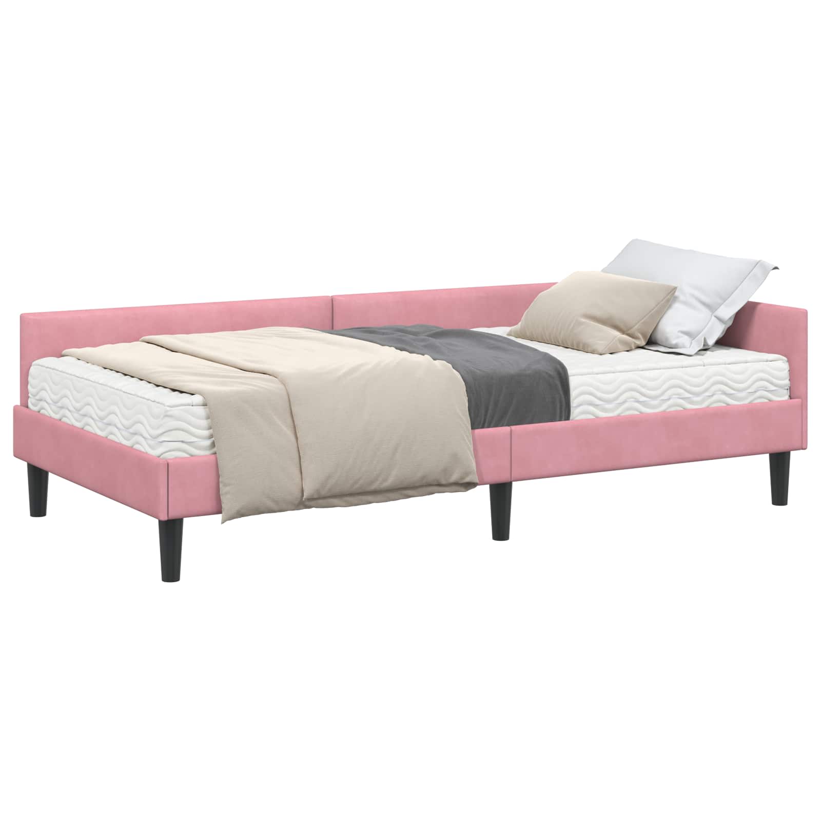 Hoekbedframe met Matras Anders 2 pcs Grijs Fluweel – afbeelding 2