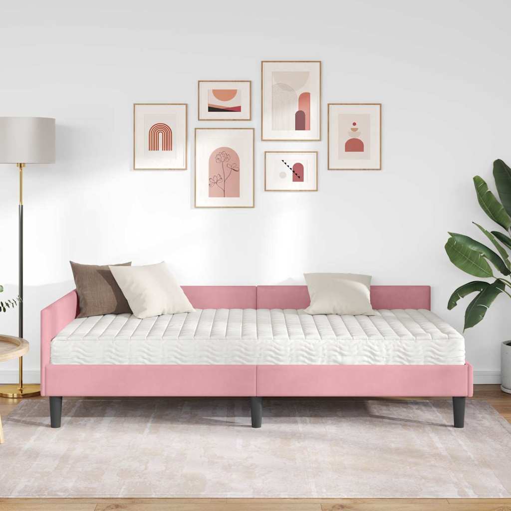 Hoekbedframe met Matras Anders 2 pcs Grijs Fluweel – afbeelding 3