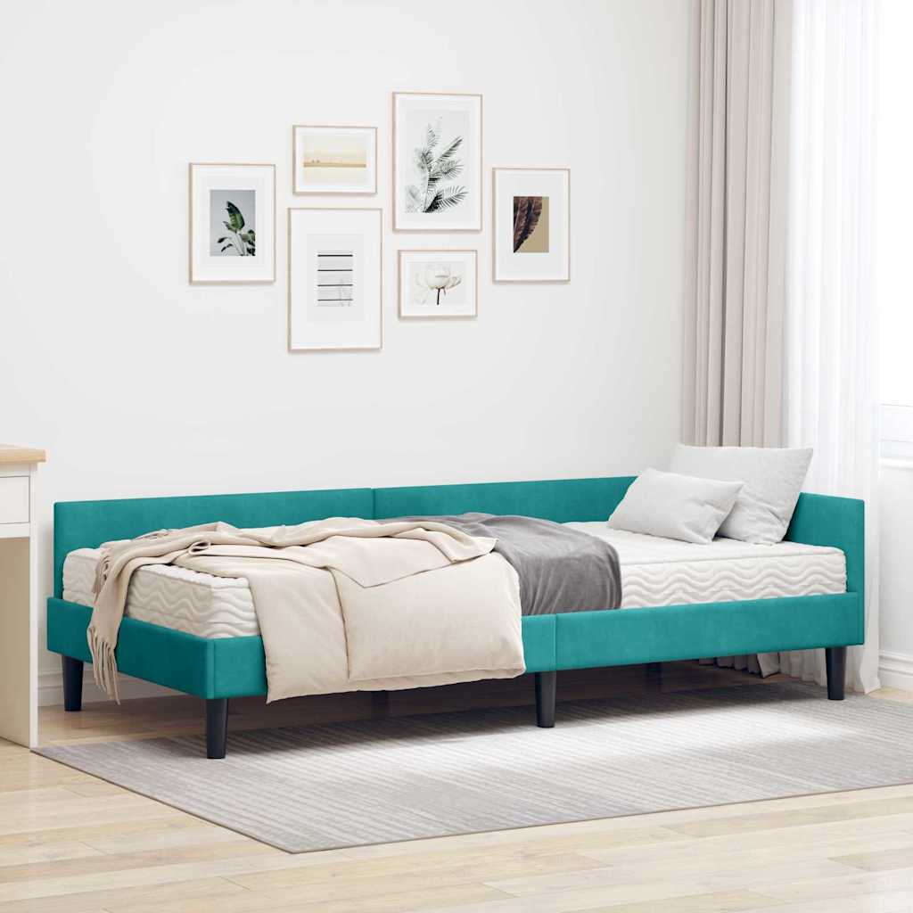 Hoekbedframe met Matras Anders 2 pcs Turquoise Fluweel – afbeelding 1