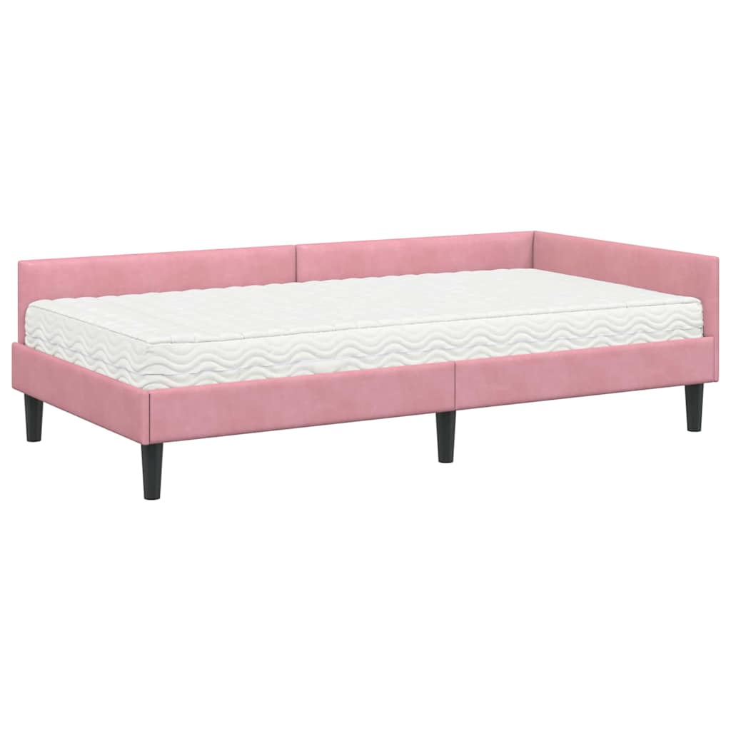 Hoekbedframe met Matras Anders 2 pcs Grijs Fluweel – afbeelding 4
