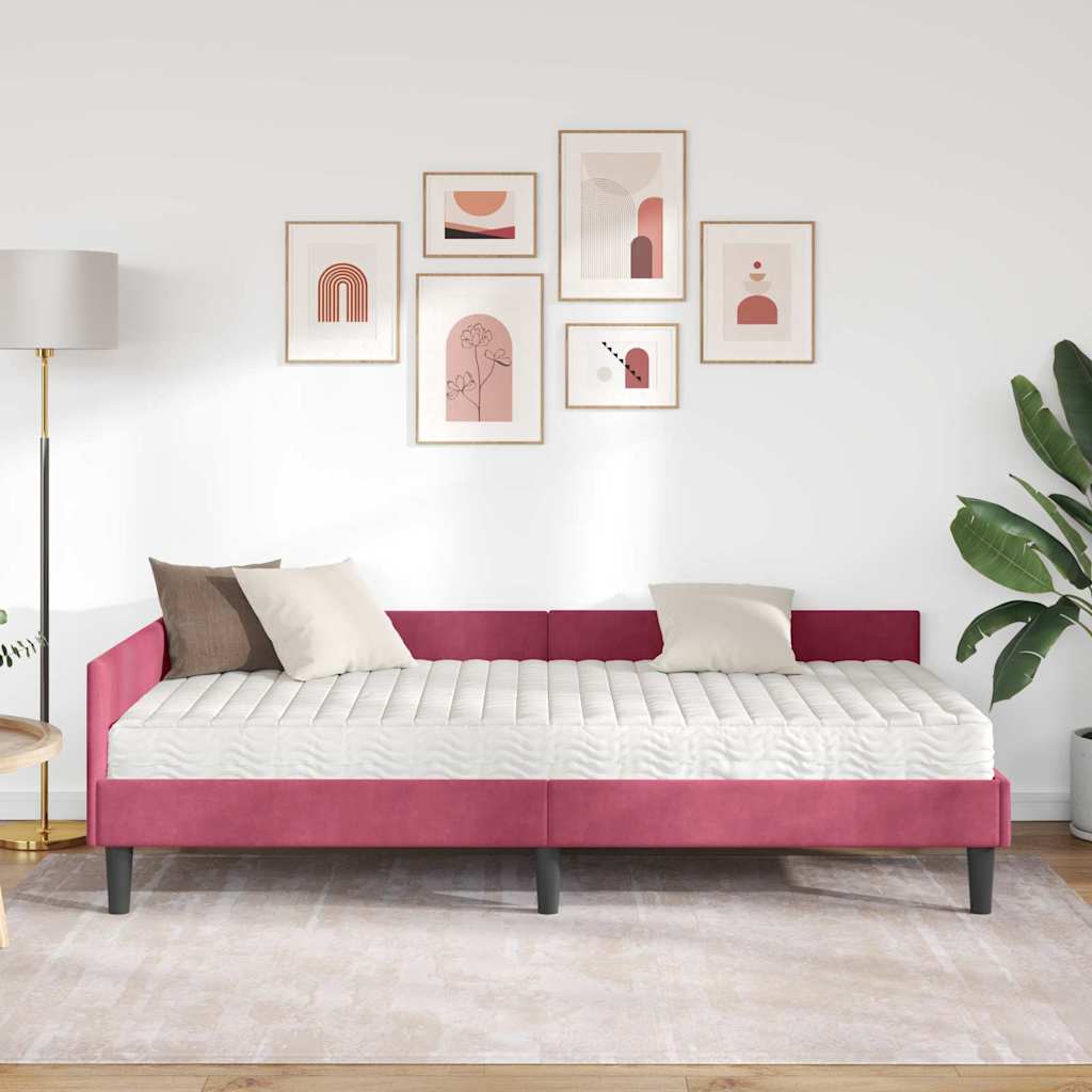 Hoekbedframe met Matras Anders 2 pcs Groen Fluweel – afbeelding 3