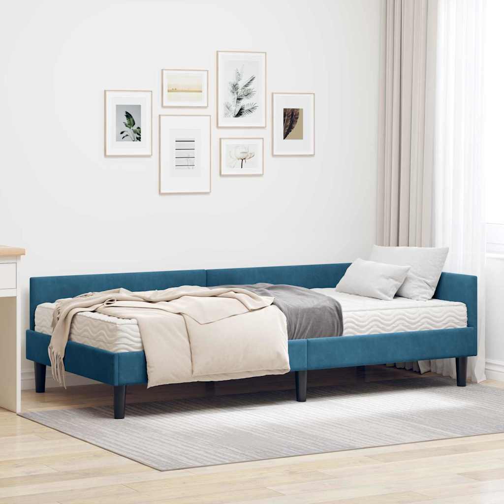 Hoekbedframe met Matras Anders 2 pcs Blauw Fluweel – afbeelding 1