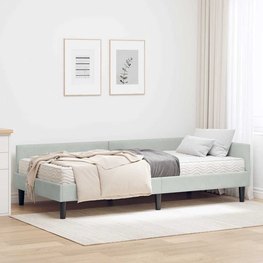 Hoekbedframe met Matras Anders 2 pcs Lichtgrijs Fluweel – afbeelding 1