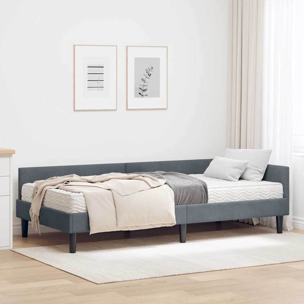 Hoekbedframe met Matras Anders 2 pcs Grijs Fluweel – afbeelding 1