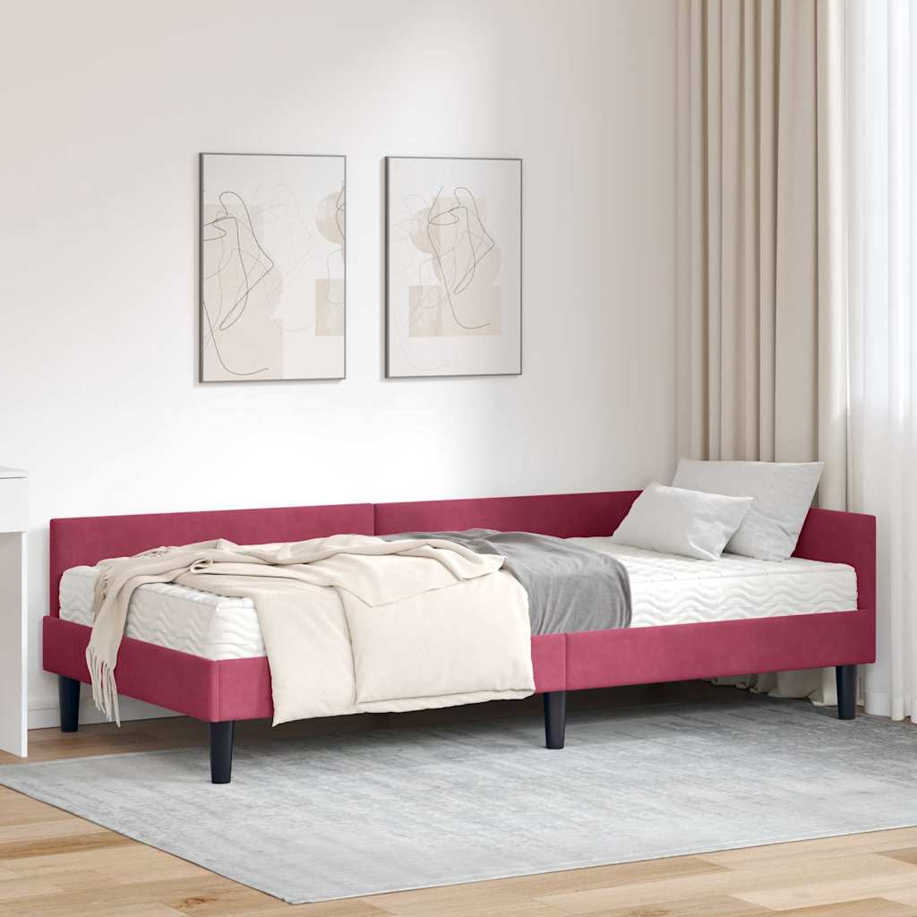 Hoekbedframe met Matras Anders 2 pcs Groen Fluweel – afbeelding 1