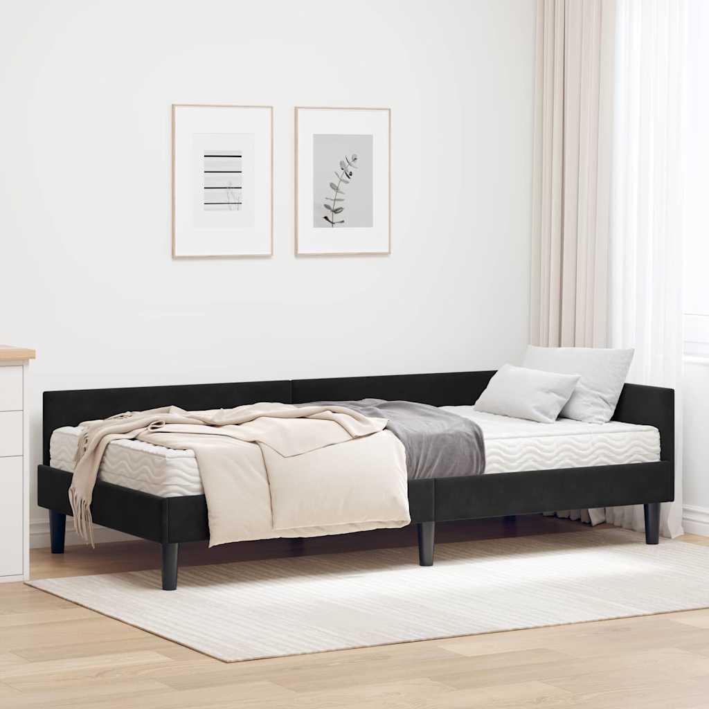 Hoekbedframe met Matras Anders 2 pcs Zwart Fluweel – afbeelding 1