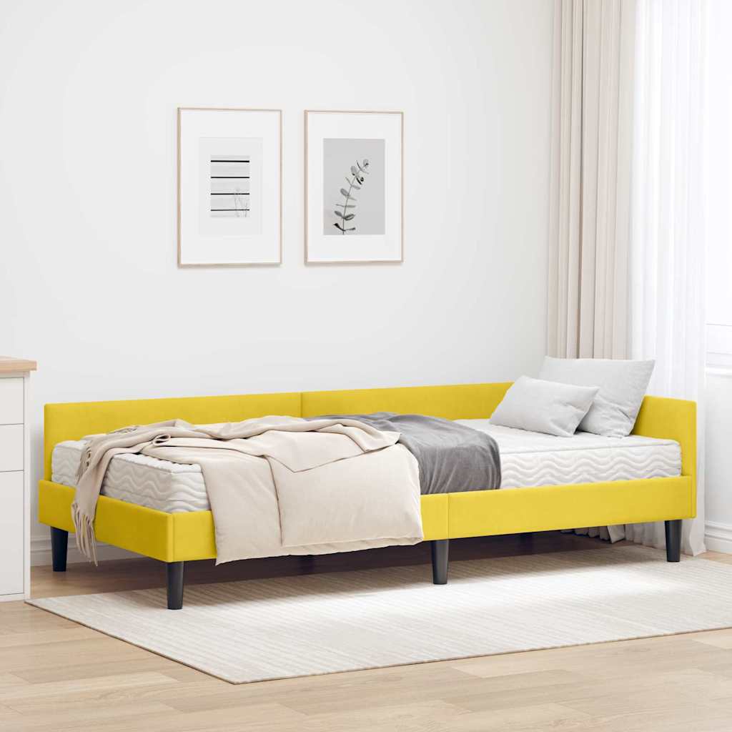 Hoekbedframe met Matras Anders 2 pcs Geel Fluweel – afbeelding 1