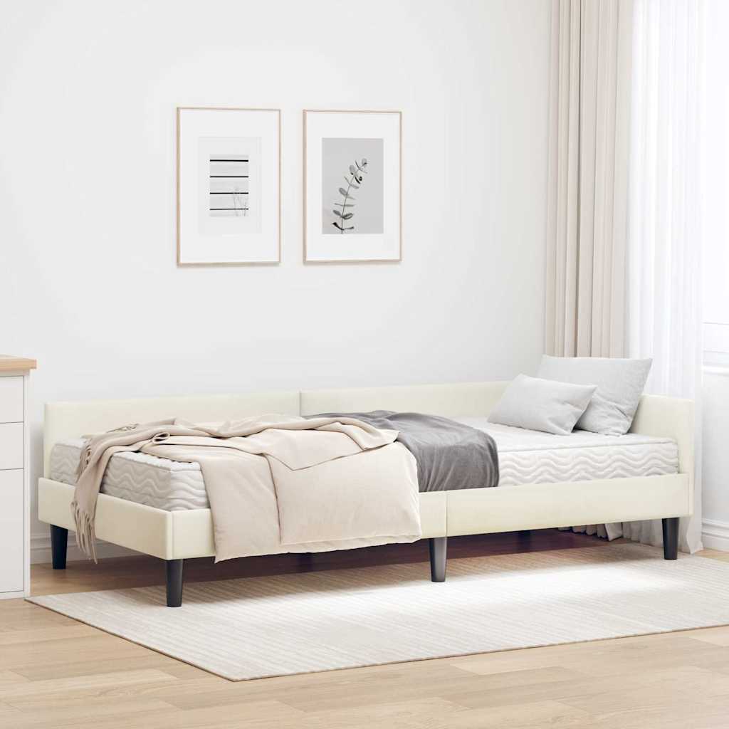 Hoekbedframe met Matras Anders 2 pcs Crème Fluweel – afbeelding 1
