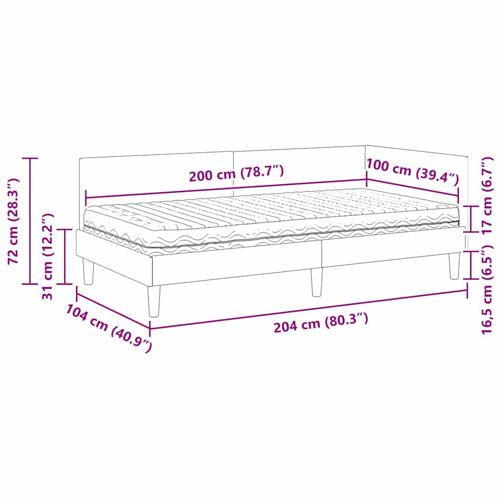 Hoekbedframe met Matras Anders met hoofdeinde 2 pcs Taupe Stof – afbeelding 12