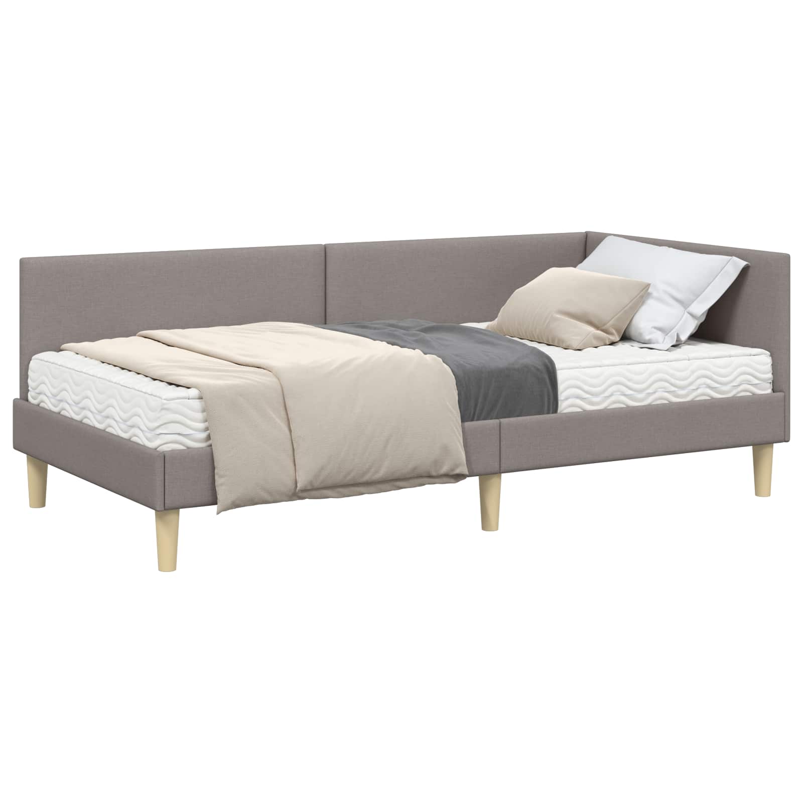 Hoekbedframe met Matras Anders met hoofdeinde 2 pcs Taupe Stof – afbeelding 2
