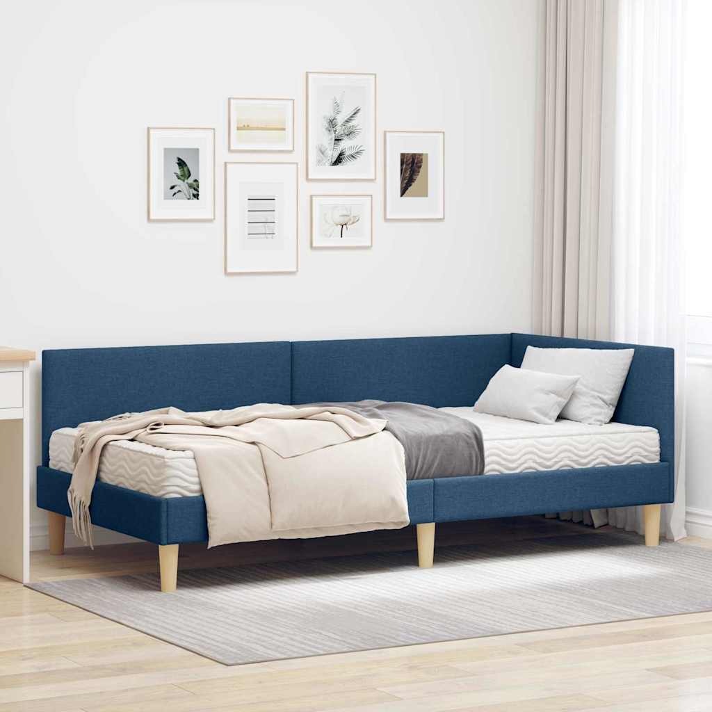 Hoekbedframe met Matras Anders met hoofdeinde 2 pcs Blauw Stof – afbeelding 1