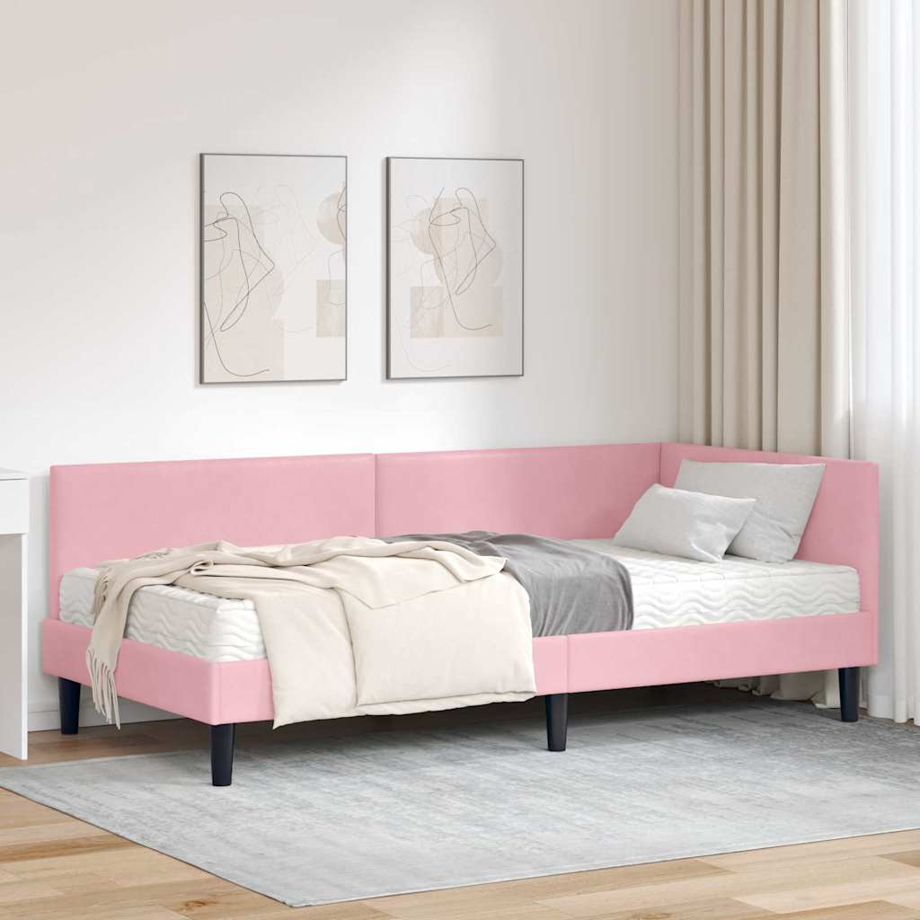 Hoekbedframe met Matras Anders 2 pcs Grijs Fluweel – afbeelding 1