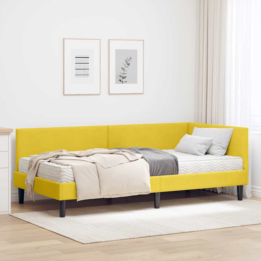 Hoekbedframe met Matras Anders 2 pcs Geel Fluweel – afbeelding 1