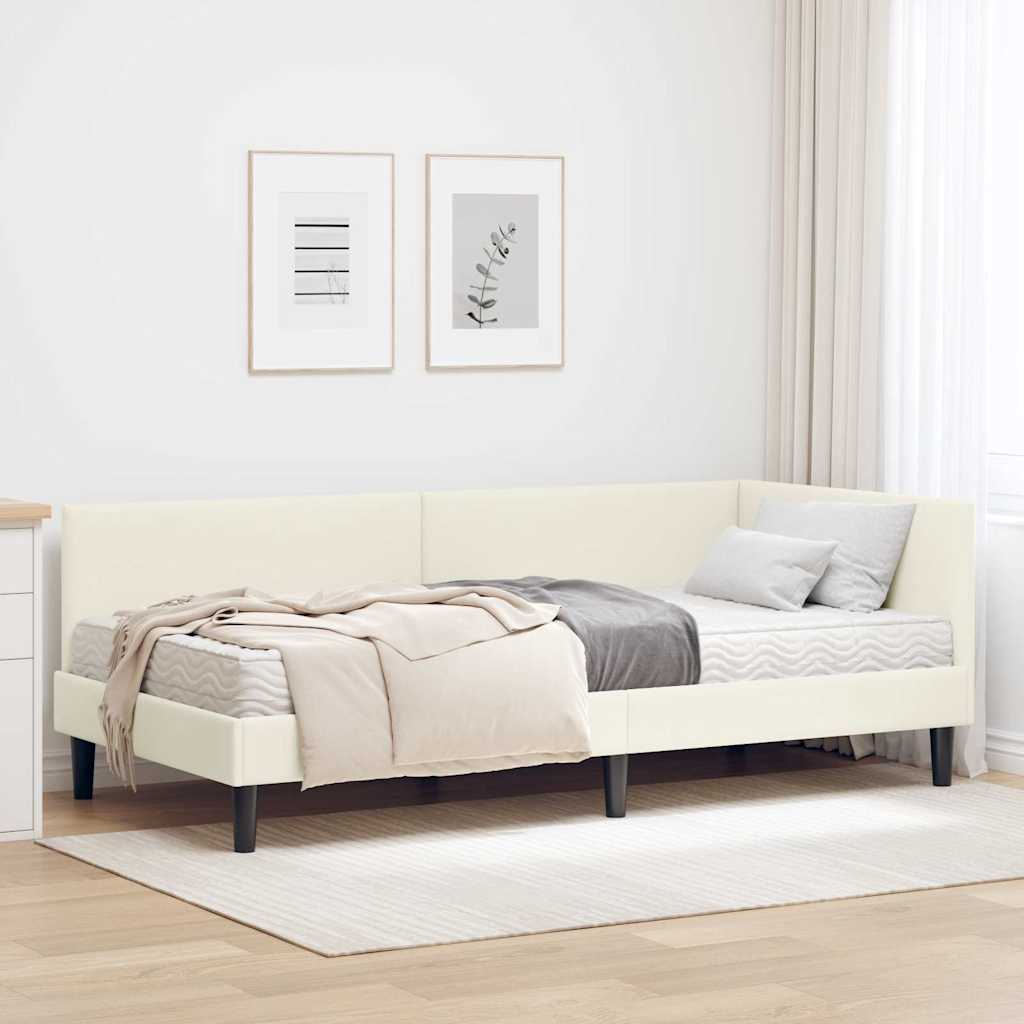 Hoekbedframe met Matras Anders 2 pcs Crème Fluweel – afbeelding 1