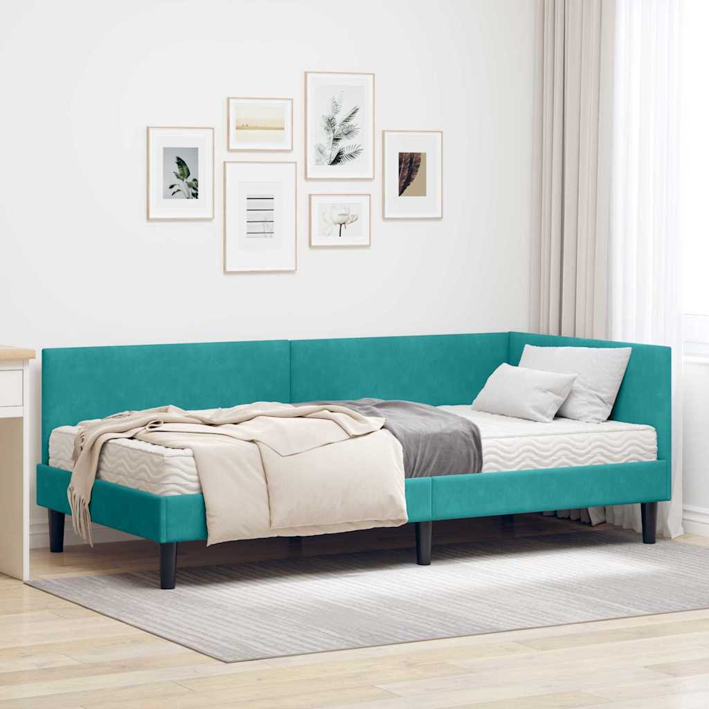 Hoekbedframe met Matras Anders 2 pcs Turquoise Fluweel – afbeelding 1
