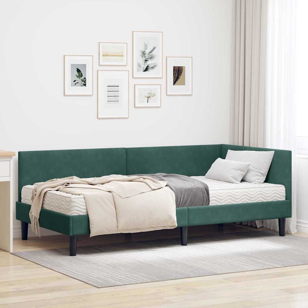 Hoekbedframe met Matras Anders 2 pcs Groen Fluweel – afbeelding 1