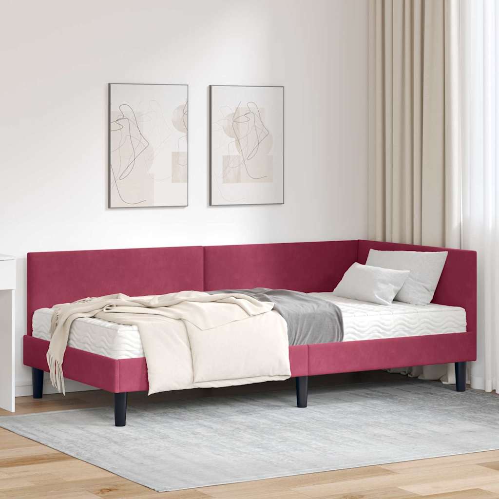 Hoekbedframe met Matras Anders 2 pcs Groen Fluweel – afbeelding 1
