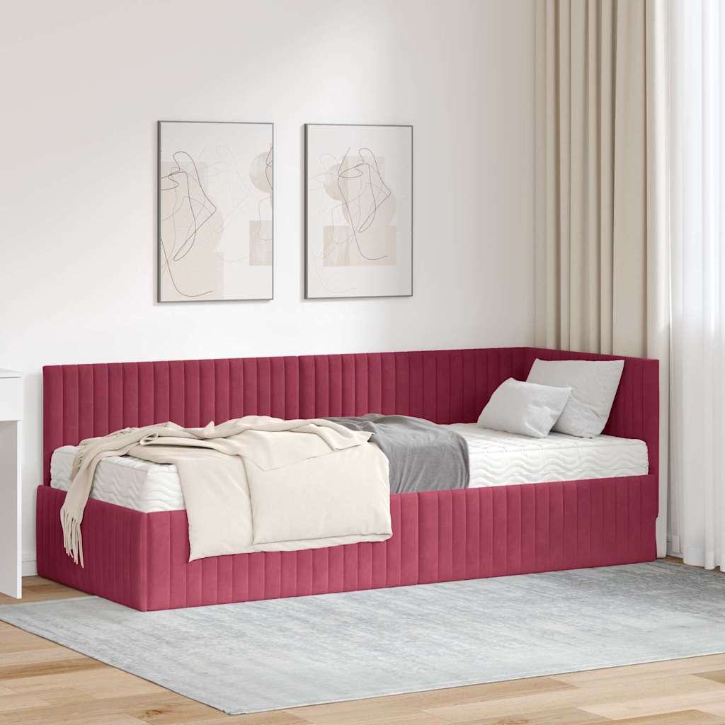 Hoekbedframe met Matras met hoofdeinde 2 pcs Groen Fluweel – afbeelding 1