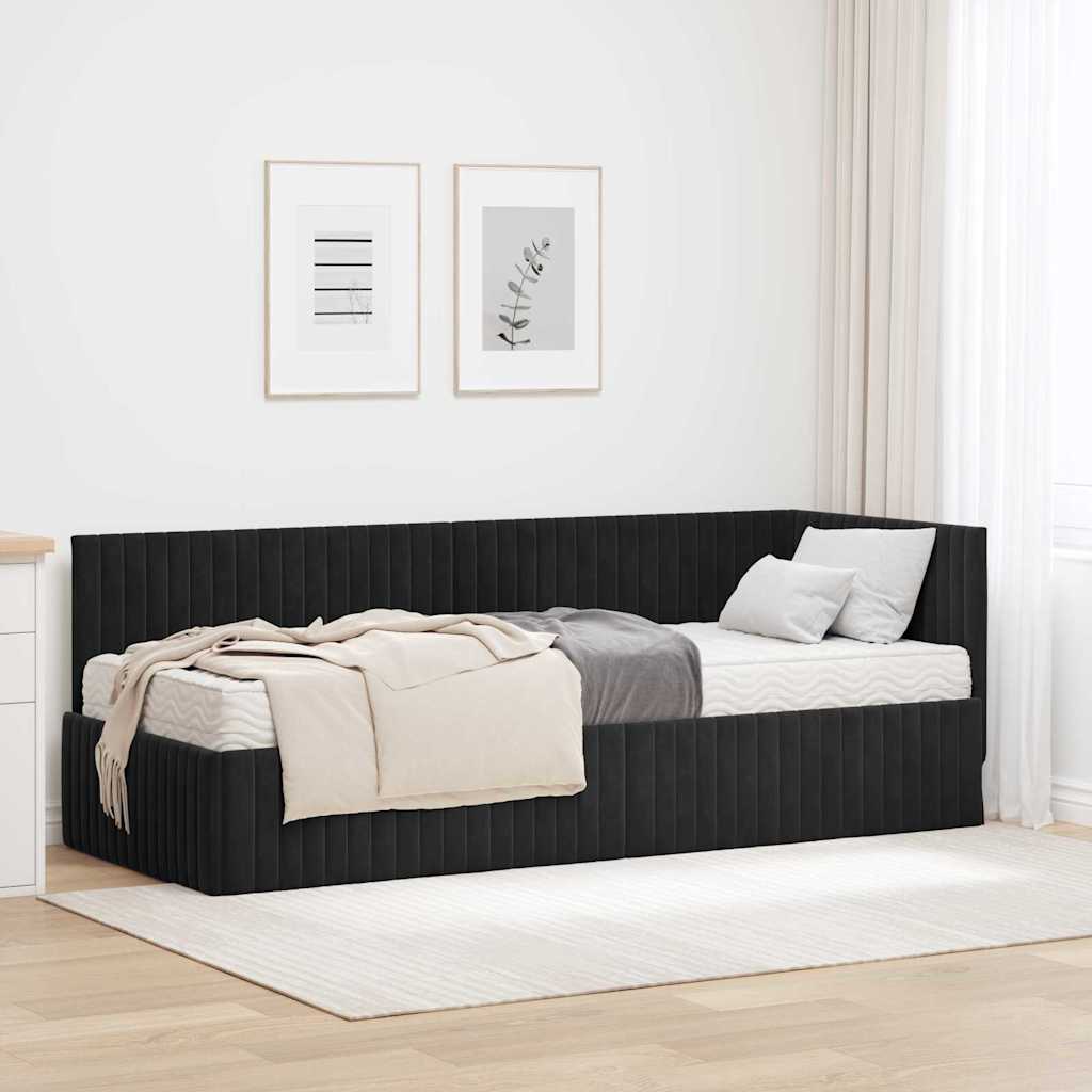 Hoekbedframe met Matras met hoofdeinde 2 pcs Zwart Fluweel – afbeelding 1