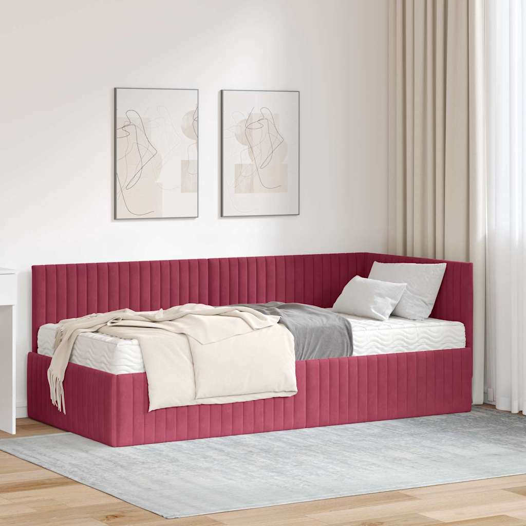 Hoekbedframe met Matras met hoofdeinde 2 pcs Groen Fluweel – afbeelding 1