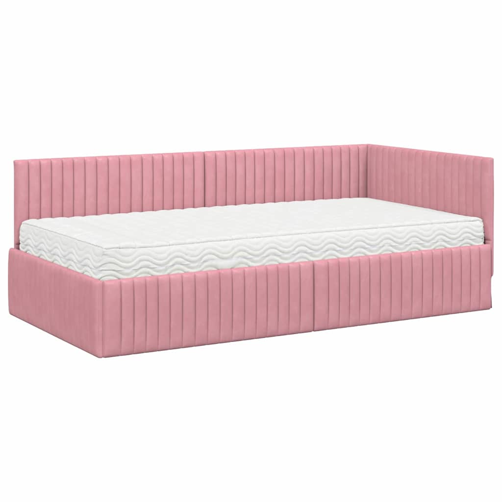 Hoekbedframe met Matras met hoofdeinde 2 pcs Grijs Fluweel – afbeelding 4