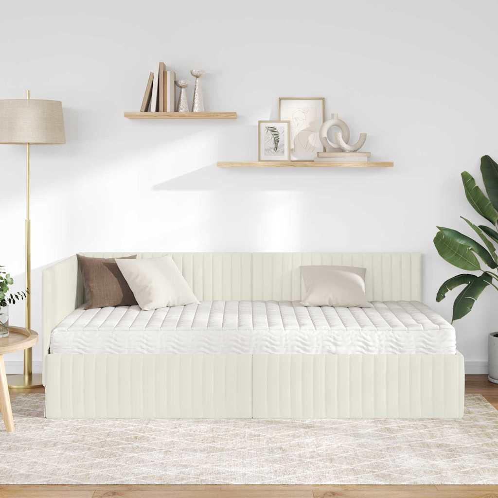 Hoekbedframe met Matras met hoofdeinde 2 pcs Crème Fluweel – afbeelding 3