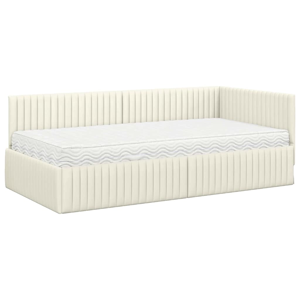 Hoekbedframe met Matras met hoofdeinde 2 pcs Crème Fluweel – afbeelding 4