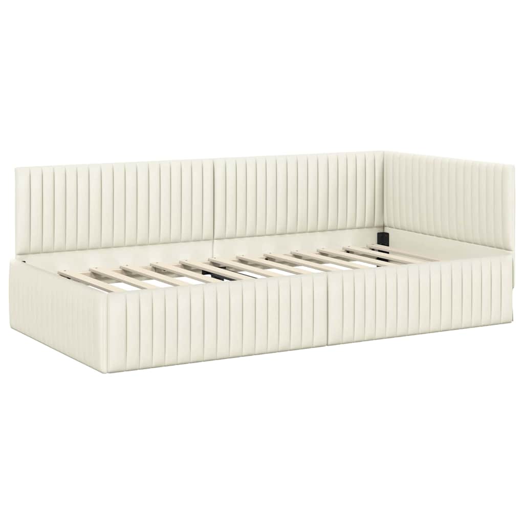 Hoekbedframe met Matras met hoofdeinde 2 pcs Crème Fluweel – afbeelding 6