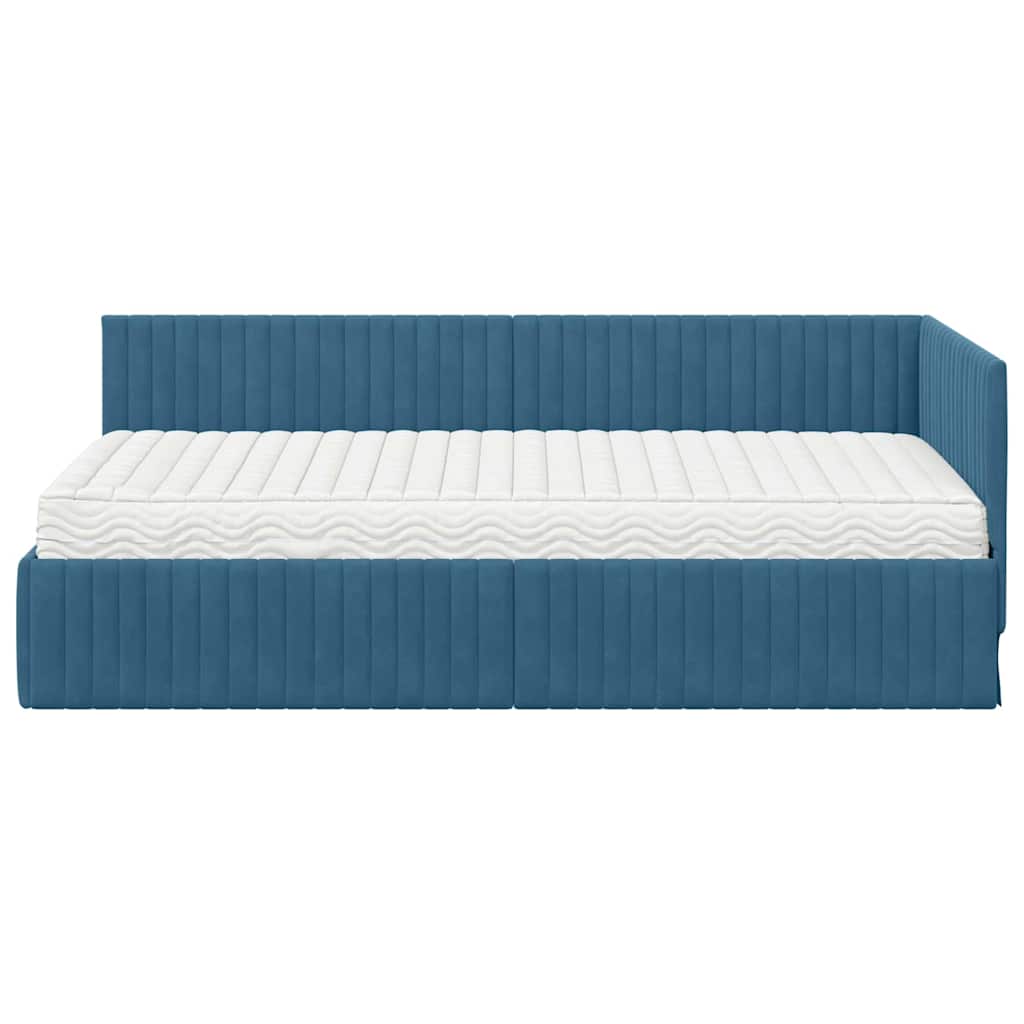 Hoekbedframe met Matras met hoofdeinde 2 pcs Blauw Fluweel – afbeelding 5