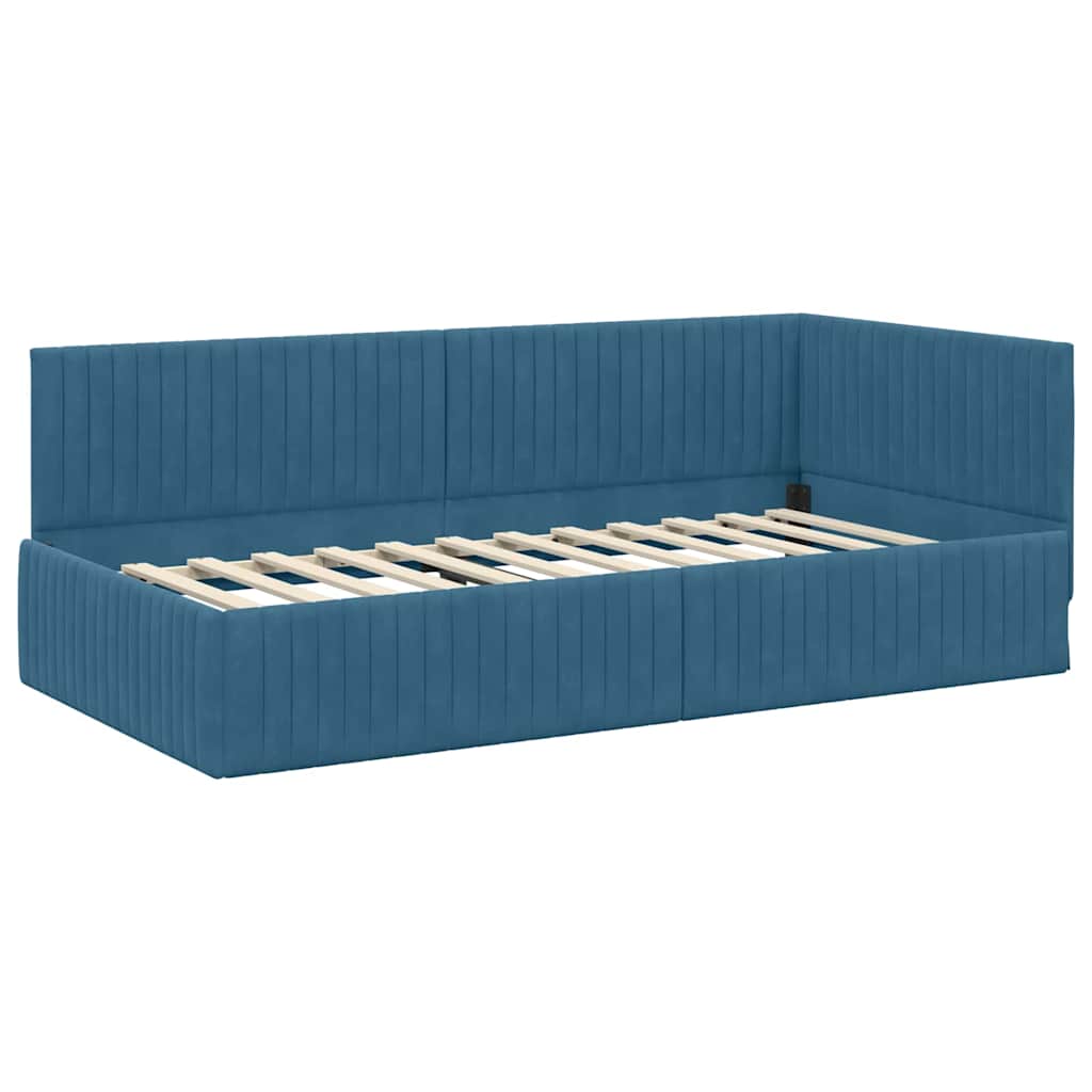 Hoekbedframe met Matras met hoofdeinde 2 pcs Blauw Fluweel – afbeelding 6