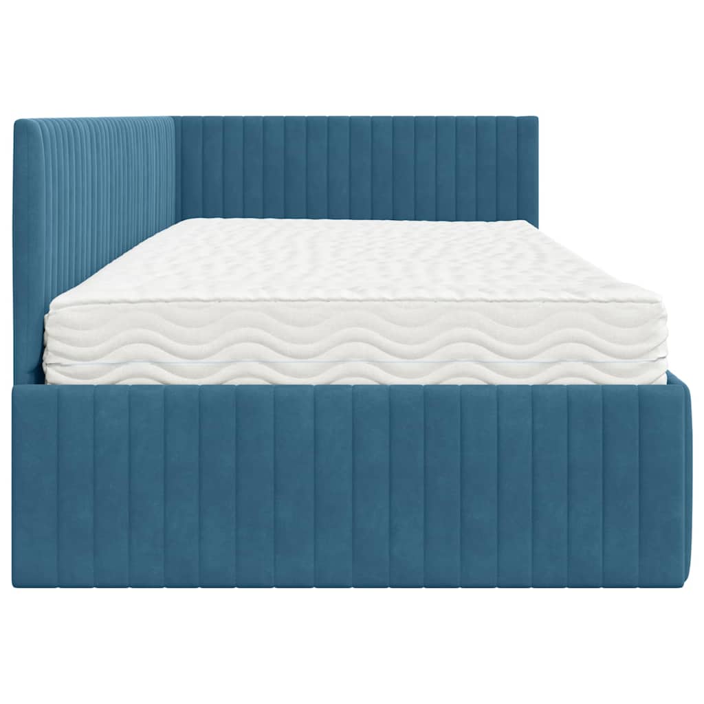 Hoekbedframe met Matras met hoofdeinde 2 pcs Blauw Fluweel – afbeelding 8