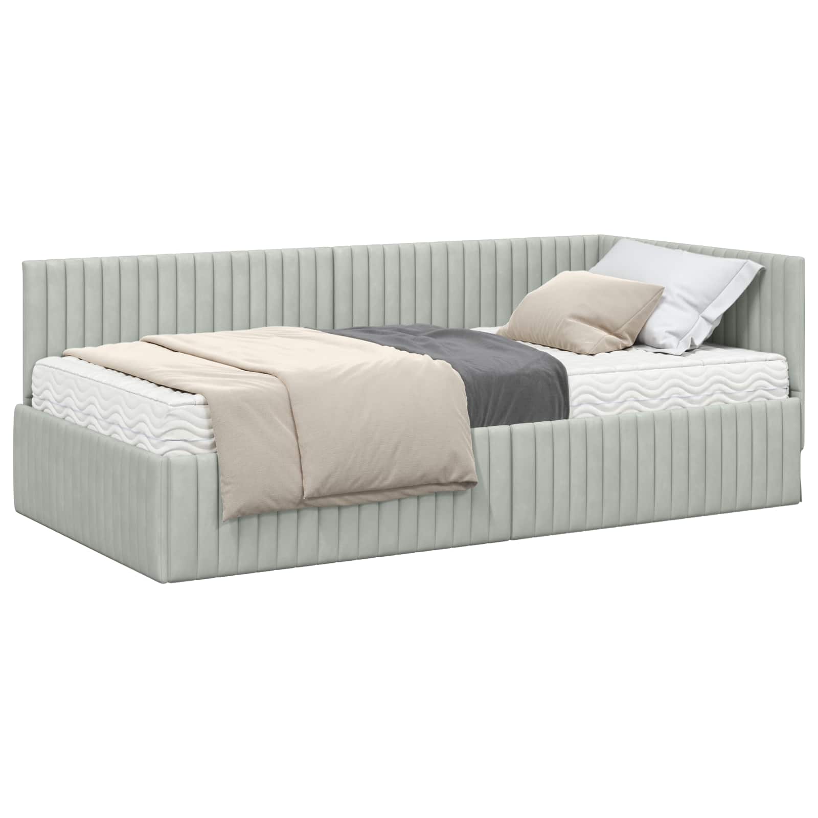 Hoekbedframe met Matras met hoofdeinde 2 pcs Lichtgrijs Fluweel – afbeelding 2