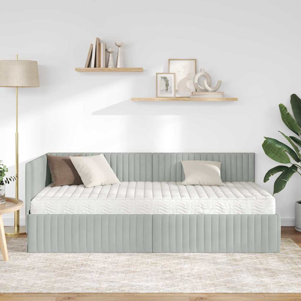 Hoekbedframe met Matras met hoofdeinde 2 pcs Lichtgrijs Fluweel – afbeelding 3