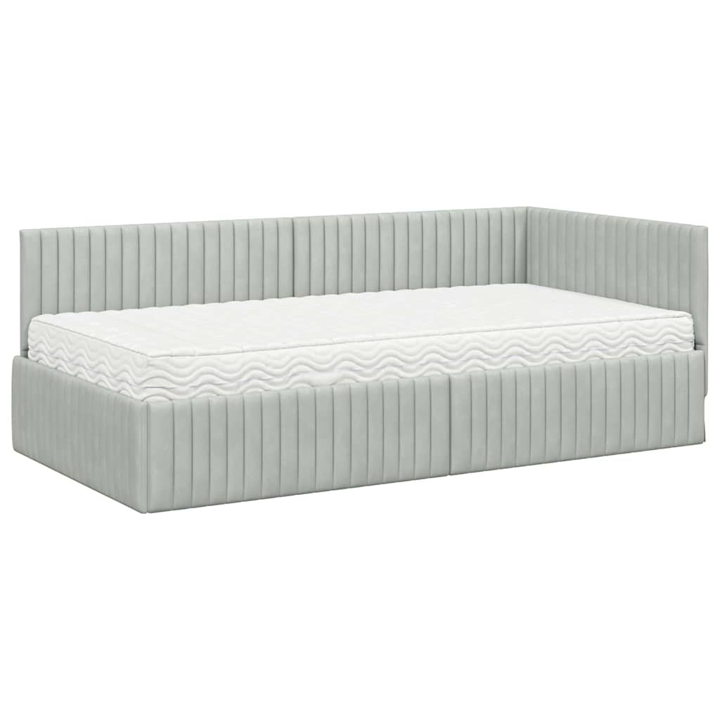 Hoekbedframe met Matras met hoofdeinde 2 pcs Lichtgrijs Fluweel – afbeelding 4
